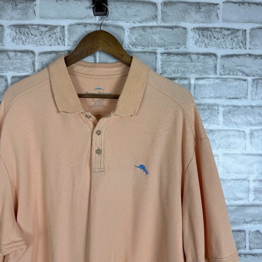 Tommy Bahama Su Pima Light Peach Jacquard Collared Polo Shirt Mens 2XL